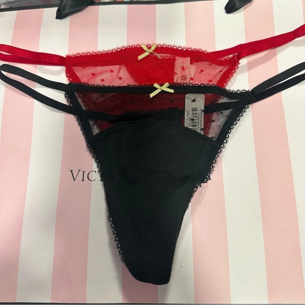 Victoria's Secret Red and Black Lace Thong set